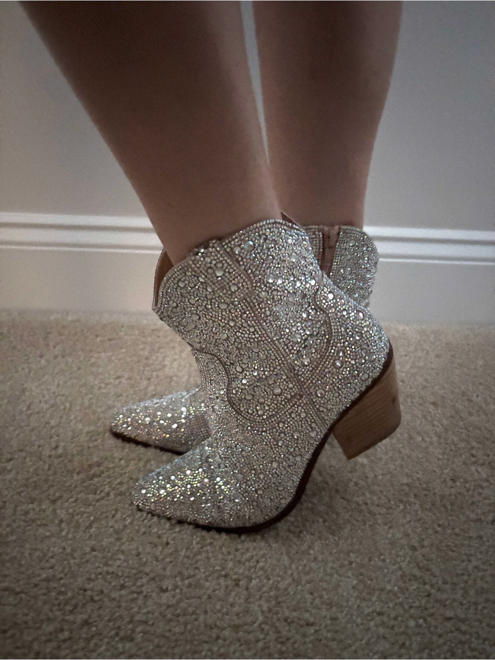 DSW Silver Rhinestone Western Ankle Boots
